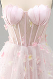 Blush Sweetheart Corset transparente Espartilho Borboleta Vestido de Regresso a Casa com Renda Levantada nas Costas