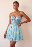 Blush Sweetheart Corset transparente Espartilho Borboleta Vestido de Regresso a Casa com Renda Levantada nas Costas