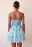 Blush Sweetheart Corset transparente Espartilho Borboleta Vestido de Regresso a Casa com Renda Levantada nas Costas