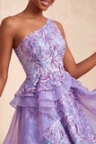 Vestido de Finalistas Azul Azul-Claro, Linha em A, Lantejoulas Com Folhos e Renda nas Costas