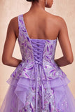 Vestido de Finalistas Azul Azul-Claro, Linha em A, Lantejoulas Com Folhos e Renda nas Costas
