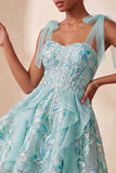 Espartilho A-Line cor-de-rosa, alças laçoadas, lantejoulas com folhos, vestido de regresso a casa com renda nas costas