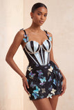 Bodycon Blush Corset Borboleta Pérola Aplique Renda Nas Costas Vestido de Regresso a Casa com Faixa