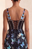 Bodycon Blush Corset Borboleta Pérola Aplique Renda Nas Costas Vestido de Regresso a Casa com Faixa