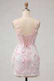 Bodycon Blush Corset Borboleta Pérola Aplique Renda Nas Costas Vestido de Regresso a Casa com Faixa