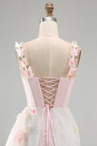 Bodycon Blush Corset Borboleta Pérola Aplique Renda Nas Costas Vestido de Regresso a Casa com Faixa
