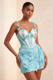 Bodycon Blush Corset Borboleta Pérola Aplique Renda Nas Costas Vestido de Regresso a Casa com Faixa