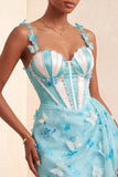 Bodycon Blush Corset Borboleta Pérola Aplique Renda Nas Costas Vestido de Regresso a Casa com Faixa