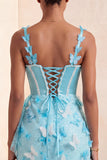 Bodycon Blush Corset Borboleta Pérola Aplique Renda Nas Costas Vestido de Regresso a Casa com Faixa
