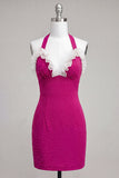 Fúcsia Bodycon com decote caber com folhos e renda para trás e vestido de misssangas