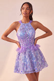 Vestido de regresso a casa com escote azul Lake Shorter Cabeça com decote A-Line com folhos e renda nas costas
