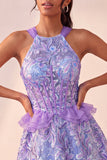Vestido de regresso a casa com escote azul Lake Shorter Cabeça com decote A-Line com folhos e renda nas costas