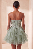 Espartilho transparente A-Line Sky Blue, Renda A, Renda A, Vestido de Finalistas