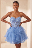 Espartilho transparente A-Line Sky Blue, Renda A, Renda A, Vestido de Finalistas
