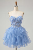 Espartilho transparente A-Line Sky Blue, Renda A, Renda A, Vestido de Finalistas