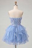 Espartilho transparente A-Line Sky Blue, Renda A, Renda A, Vestido de Finalistas