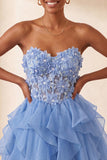 Espartilho transparente A-Line Sky Blue, Renda A, Renda A, Vestido de Finalistas
