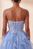 Espartilho transparente A-Line Sky Blue, Renda A, Renda A, Vestido de Finalistas