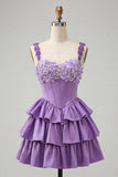 Espartilho roxo claro em linha A com renda em camadas, vestido floral floral com contas