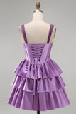 Espartilho roxo claro em linha A com renda em camadas, vestido floral floral com contas