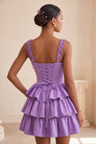 Espartilho roxo claro em linha A com renda em camadas, vestido floral floral com contas