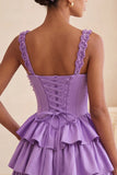 Espartilho roxo claro em linha A com renda em camadas, vestido floral floral com contas