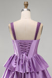 Espartilho roxo claro em linha A com renda em camadas, vestido floral floral com contas