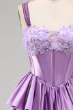 Espartilho roxo claro em linha A com renda em camadas, vestido floral floral com contas