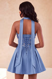 Vestido de Finalistas Florais com Misangas em Linha Azeitona e Renda nas Costas