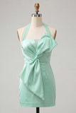 Bodycon Mint Green Minter Necker Neck, renda de cetim com renda nas costas e vestido de laço
