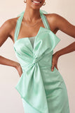 Bodycon Mint Green Minter Necker Neck, renda de cetim com renda nas costas e vestido de laço