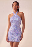 Bodycon vestido de regresso a casa roxo claro com decote halter