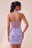 Bodycon vestido de regresso a casa roxo claro com decote halter