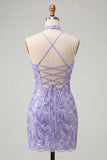 Bodycon vestido de regresso a casa roxo claro com decote halter