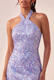 Bodycon vestido de regresso a casa roxo claro com decote halter