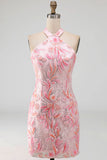 Bodycon vestido de regresso a casa roxo claro com decote halter