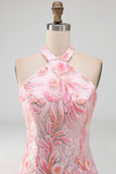 Bodycon vestido de regresso a casa roxo claro com decote halter