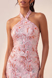 Bodycon vestido de regresso a casa roxo claro com decote halter