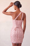 Vestido de Regresso a Casa Bodycon Bodycon Champanhe com Um Ombro Levantado nas Costas e Lantejoulas