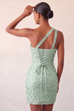 Vestido de Regresso a Casa Bodycon Bodycon Champanhe com Um Ombro Levantado nas Costas e Lantejoulas