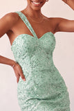 Vestido de Regresso a Casa Bodycon Bodycon Champanhe com Um Ombro Levantado nas Costas e Lantejoulas