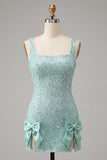 Vestido de Homecoming com Laquejoulas Bodycon Bodycon Verde Menta com Laço
