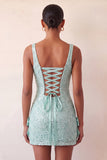 Vestido de Homecoming com Laquejoulas Bodycon Bodycon Verde Menta com Laço
