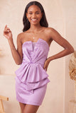 Vestido de boas-vindas roxo claro, bodycon sem alças, renda nas costas, pérolas franzidas