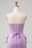 Vestido de boas-vindas roxo claro, bodycon sem alças, renda nas costas, pérolas franzidas