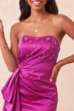 Vestido de Boas-Vindas Azul Real Cetim Azul Real Bodycon, Renda Levantada nas Costas, Missangas e Franzidas, Vestido de Boas-Vindas
