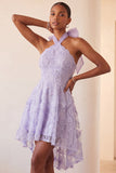 Vestido de regresso a casa, com decote lilas, linha A, pérolas florais high low low com renda nas costas
