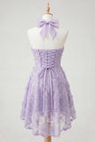 Vestido de regresso a casa, com decote lilas, linha A, pérolas florais high low low com renda nas costas