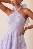 Vestido de regresso a casa, com decote lilas, linha A, pérolas florais high low low com renda nas costas