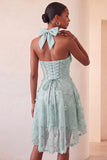 Vestido de regresso a casa, com decote lilas, linha A, pérolas florais high low low com renda nas costas